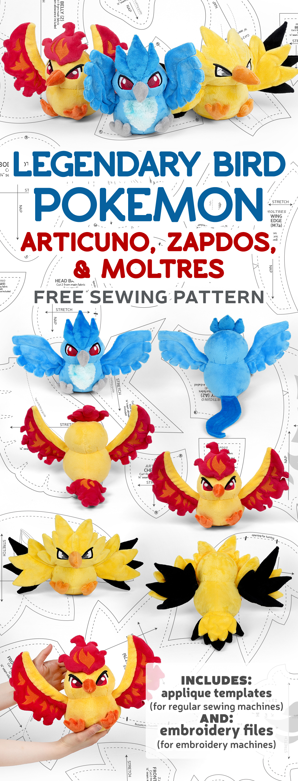 Legendary Bird Pokemon Sewing Pattern – Sew Desu Ne?